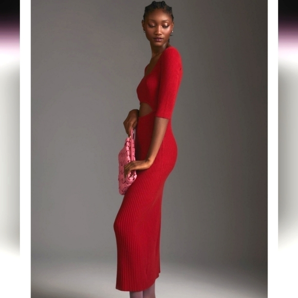 Anthropologie Favorite Daughter Crush Cutout Red Ribbed Cashmere Dress size XL - Picture 3 of 6